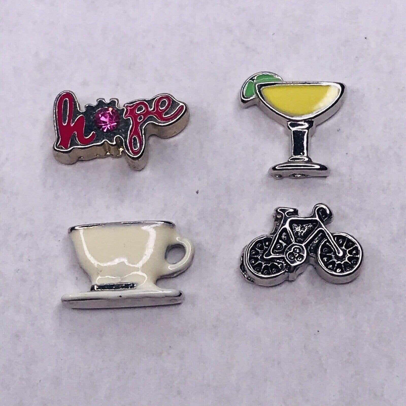 Authentic Origami Owl Floating Charms Bicycle Martini Coffee Hope Silver Tone 17$